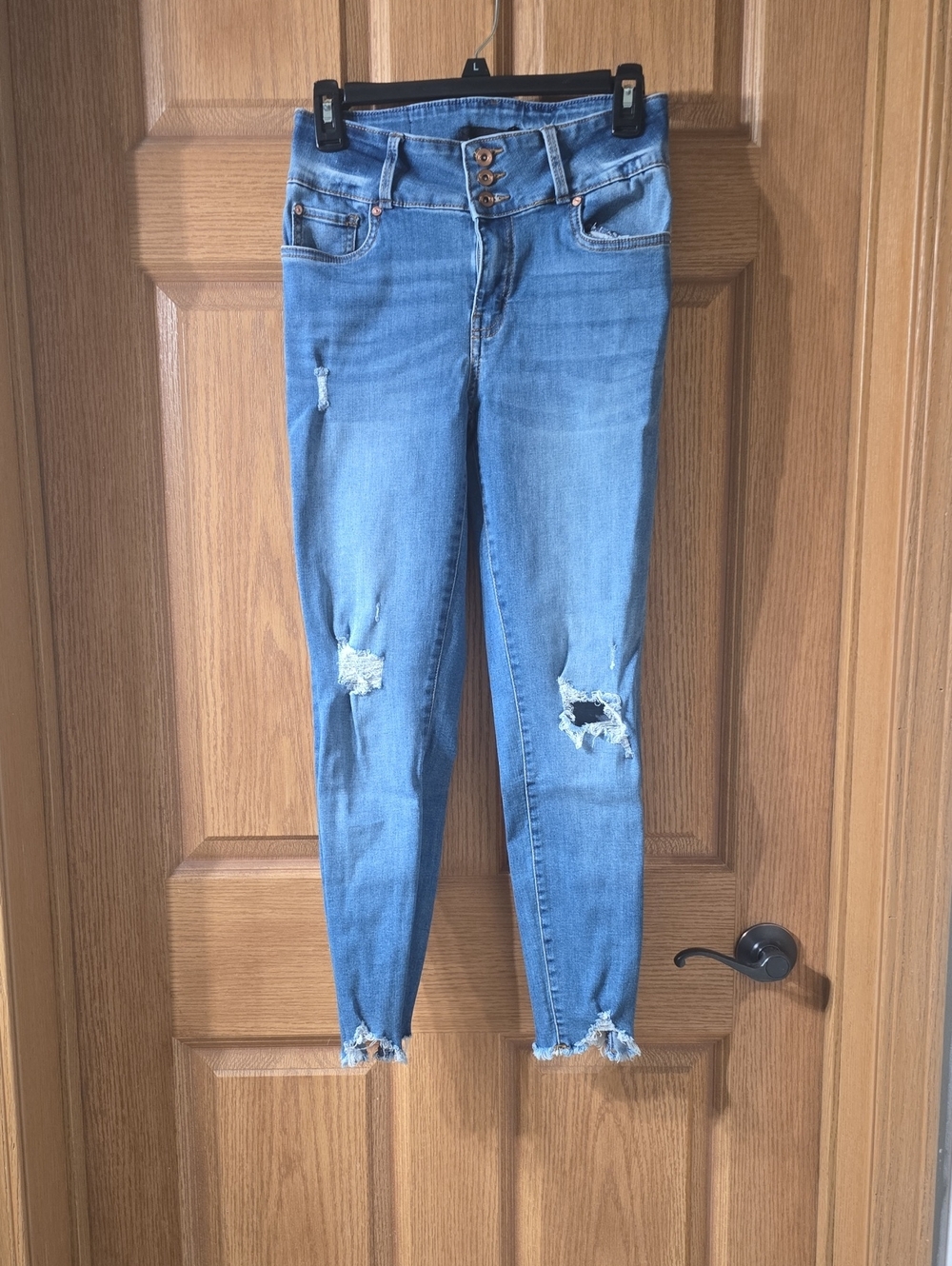 Kendall & Kylie Light Blue Distressed High-Rise Skinny Jeans